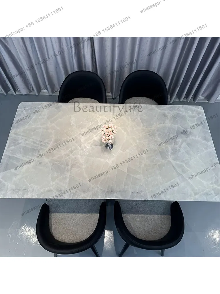 AA white ice jade marble dining table light luxury stone dining table modern simple ice rectangular combination