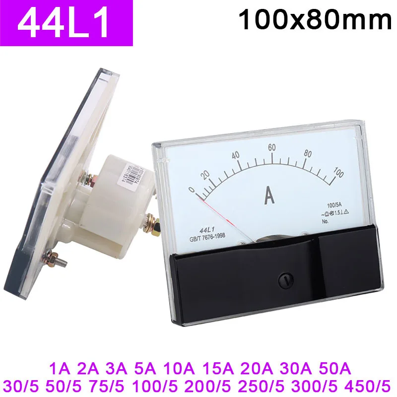 44L1 44L1-A 100*80mm AC Pointer Ammeter 1A 2A 3A 5A 10A 15A 20A 30A 50A 30/5 50/5 75/5 100/5 150/5 200/5 250/5 300/5 450/5 450A