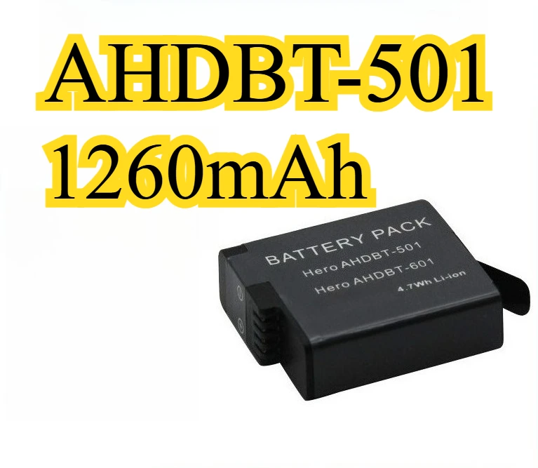 

Аккумулятор емкостью 1260 мАч подходит для GoPro Hero 7 6 5 может заменить AHDBT-701 AHDBT-601 AHDBT-501 для длительного времени записи