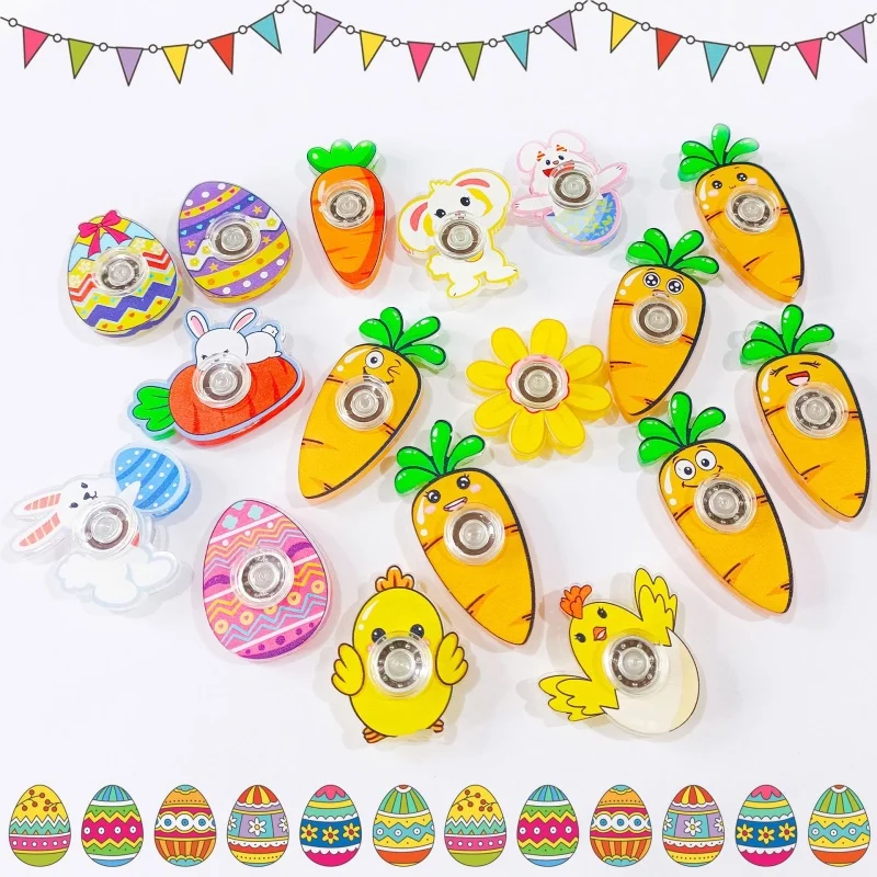 15PCS Fun Easter Bunny Carrot Egg Spinning Top Stress Relief toy Easter Party Birthday Carnival School Kindergarten Gift