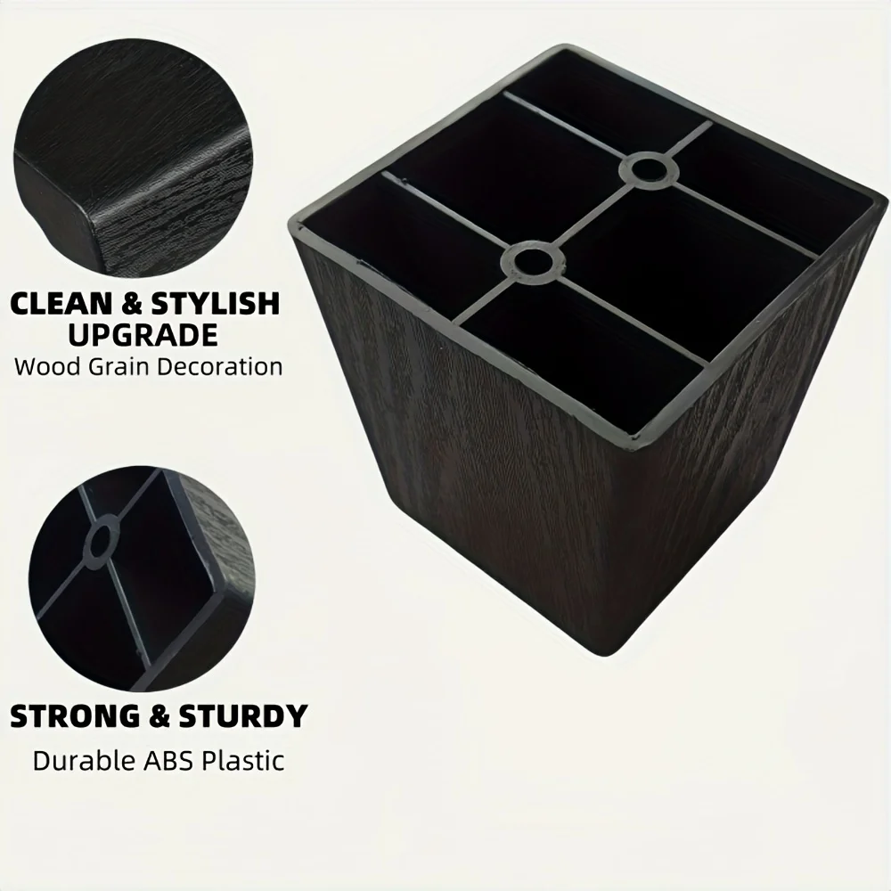 4pcs Black Reinforced Double Hole Plastic Square Sofa Legs, Screw-in, Cabinet, Coffee Table, Raised Replacement Furniture Legs