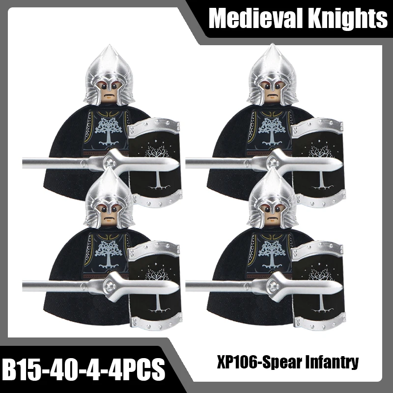 Mittelalterliche Burg Soldat Ritter Figuren Bausteine Schwertkämpfer Kapitän Bogenschütze Speer Infanterie Rüstung Helm Bogen Schwert Ziegel Spielzeug