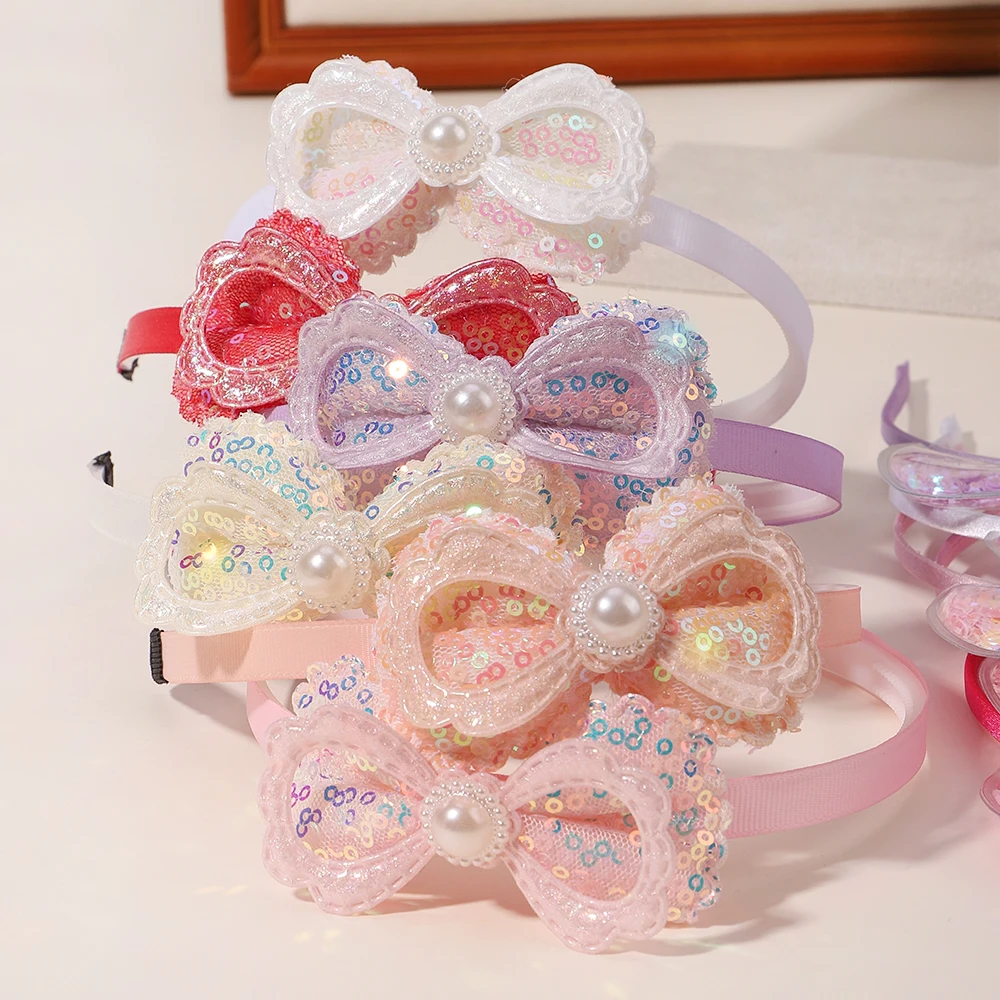 2pcs/lot Girls Head Band Hair Hoop Lovely Party Sequin Bowknot Hairband Transparent Ear Crown Flowing Sand Headband for Children