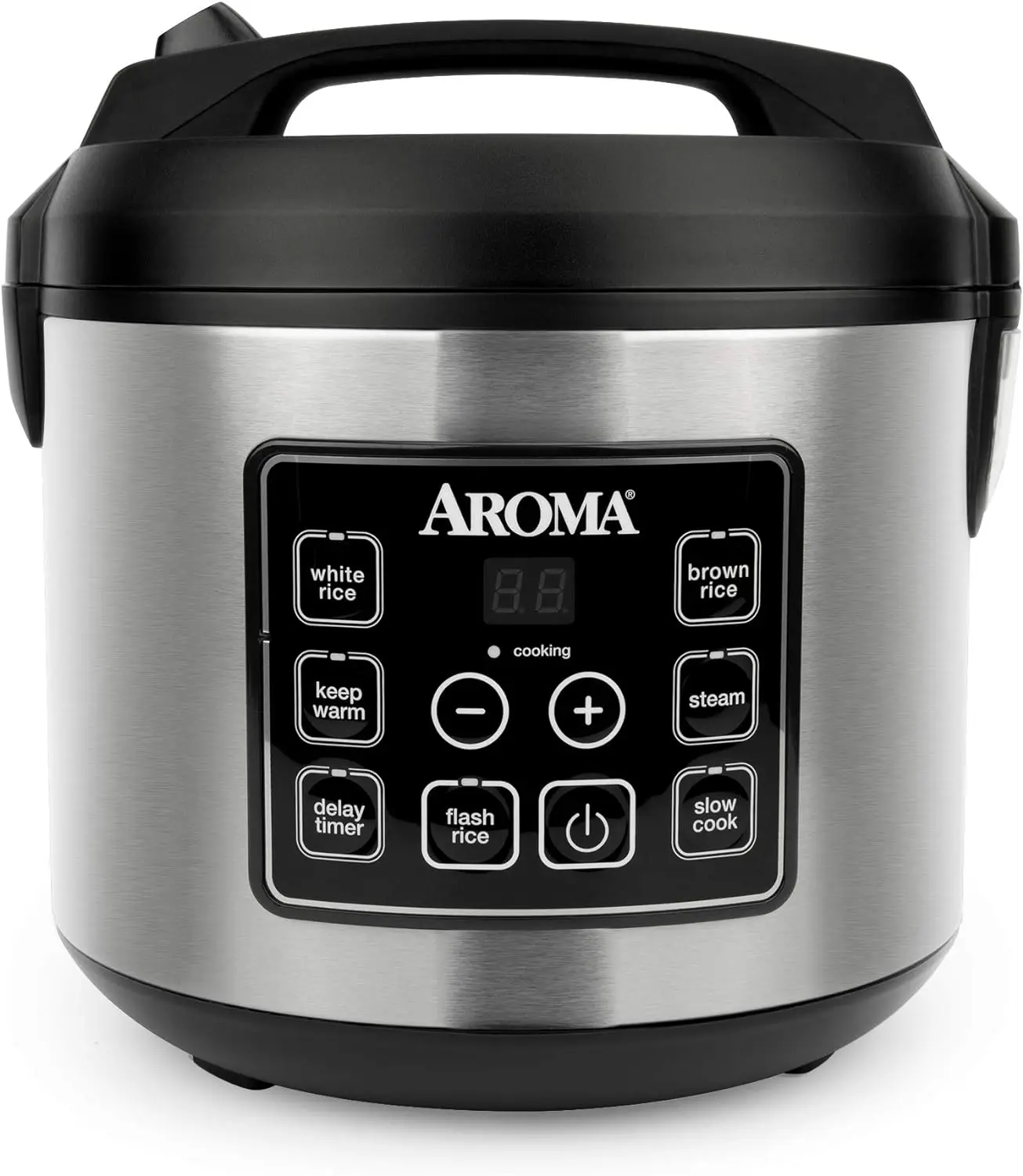 

Aroma Housewares 20 Cup Cooked (10 cup uncooked) Digital Rice Cooker, Slow Cooker, Food Steamer, SS Exterior (ARC-150SB),Black