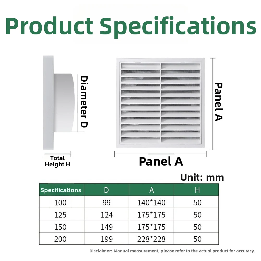 ABS Plastic Rainproof Louver Vent Cover For Kitchen Bathroom Wall Ceiling Air Conditioning Ventilation Grille 6 Inch