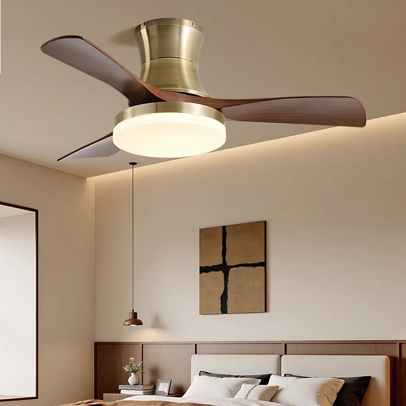 Mid-Century Style Ceiling Fan Lamp Living Room Restaurant Integrated Retro Quiet Bedroom Hotel Home Decor Electric Fan LED Light