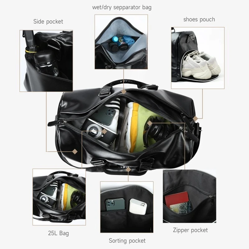 Men's Travel Portable Waterproof Sports Bag Cylinder Training Fitness Bag Large Capacity Luggage Shoulder view 4