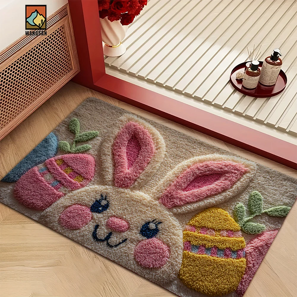 Easter Bunny Egg Floor Mat - Pastel Spring Colors Home Decor Rug - Indoor Holiday Bedroom Living Room Bathroom Carpet Rug