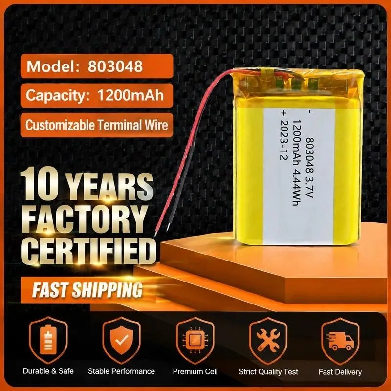 100pcs 803048 polymer lithium battery 1200mAh fingerprint lock, walkie-talkie LED desk lamp battery 3.7V