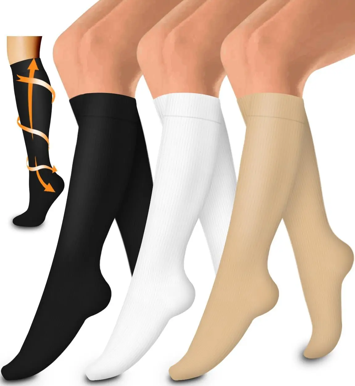 Sports Men Women Nurse Compression Socks 3 Pairs  Women's Calf Stocking Running Calf Elastic Long Compression Socks