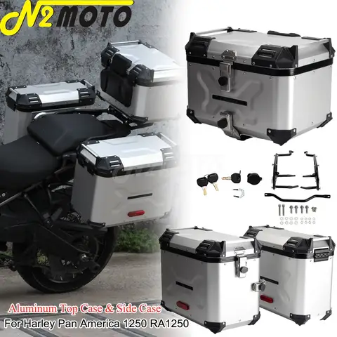 할리 팬 아메리카 1250 스페셜 RA1250S RA1250 2021-2022용 알루미늄 사이드 탑 케이스 리어 러기지 테일 박스 (마운트 플레이트 시스템 포함)
