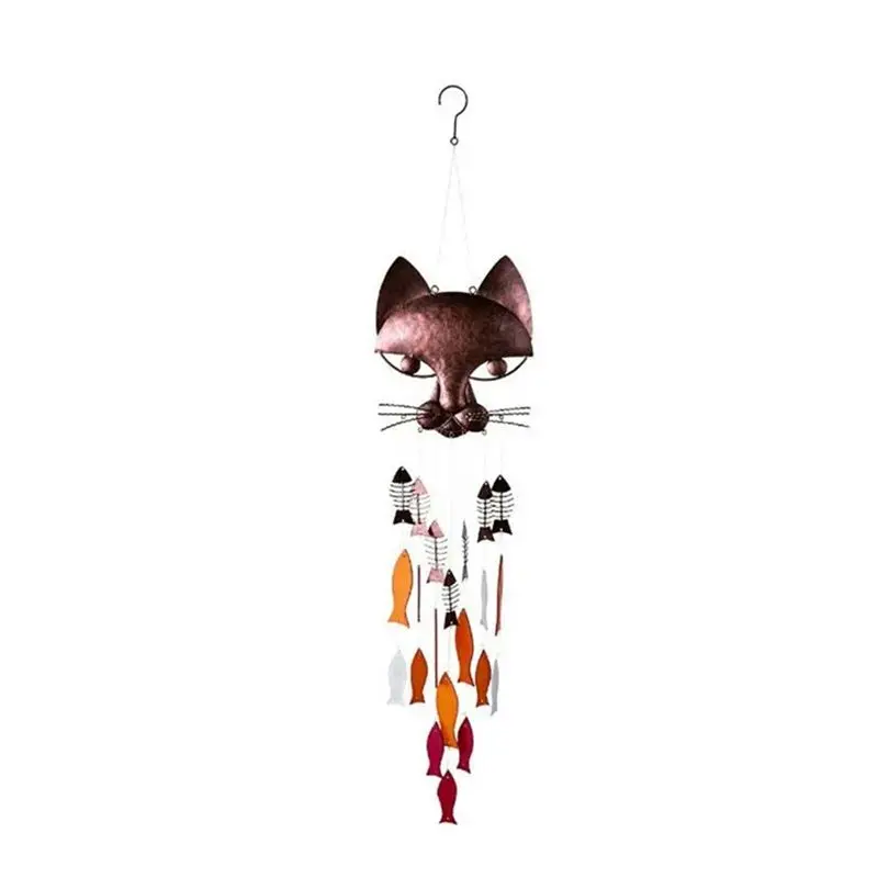 AA05 Metal Cat Fish Wind Chimes Fish Cat Cast Iron Wind Chimes Vintage Metal Wind Chimes Outdoor Soothing Melody For Garden