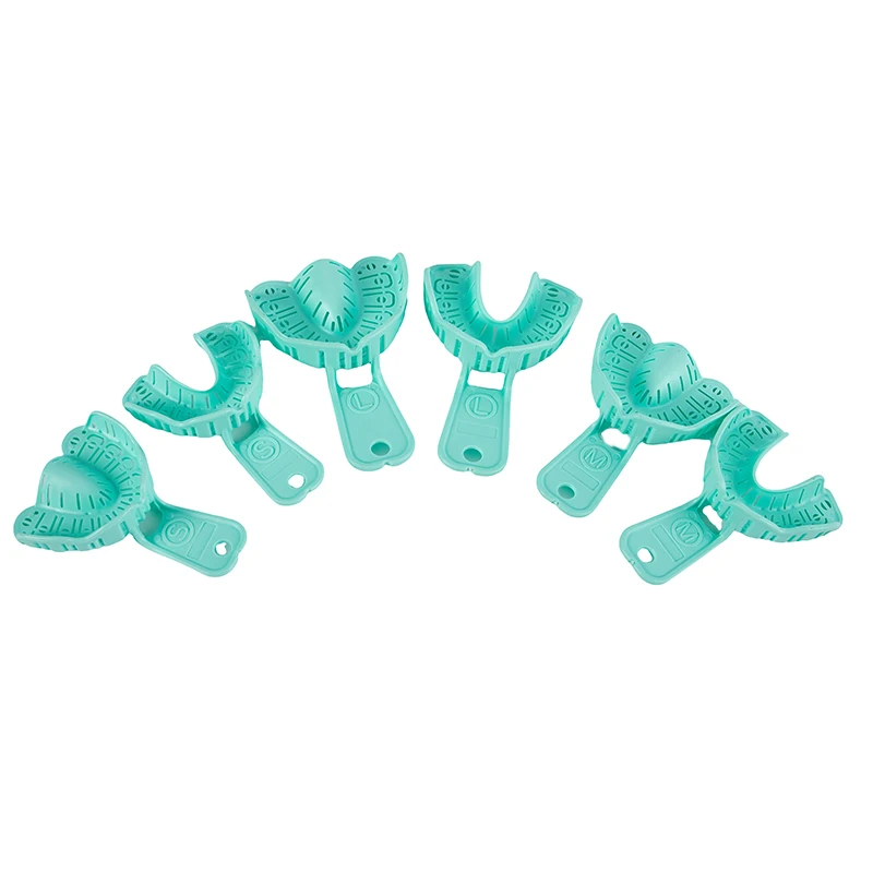 6 Pcs/Set Dental Implant Tray Green Plastic Impression Tray Teeth Whitening Full Mouth Removable Partial Mold Tray Tooth Holder