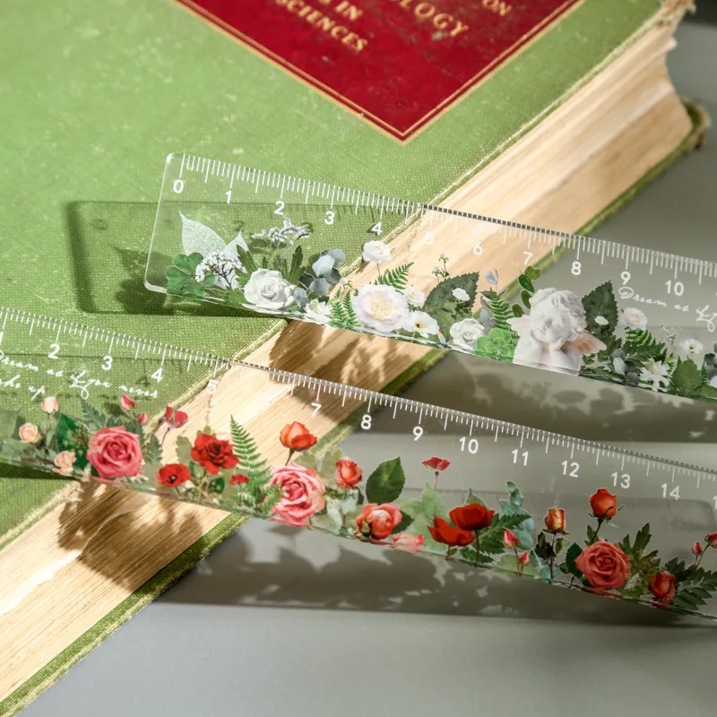 Simple Floral Ruler DIY Handmade Ruler Student Drawing Ruler Mathematical Measuring Ruler Office Stationery Supplies