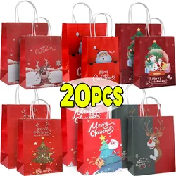 2025 New Year Christmas Kraft Paper Bags Cute Santa Claus Gift Box Holiday Party Children Candy Cookie Packaging Bag with Handle