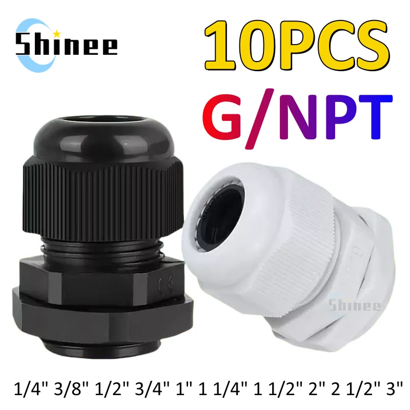 10Pcs Waterproof Cable Gland NPT 1/4 NPT 1/2 NPT 3/8 American Nylon Cable Joint Black Flame-retardant 4-25mm Wire Connector IP68