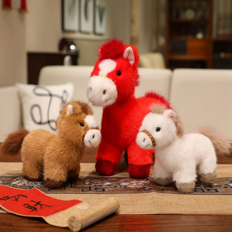 15/25/35cm 작은 말 플러시 장난감 펜던트 말의 해 새해 마스코트 플러시 인형 키체인 어린이 선물 홈 데코