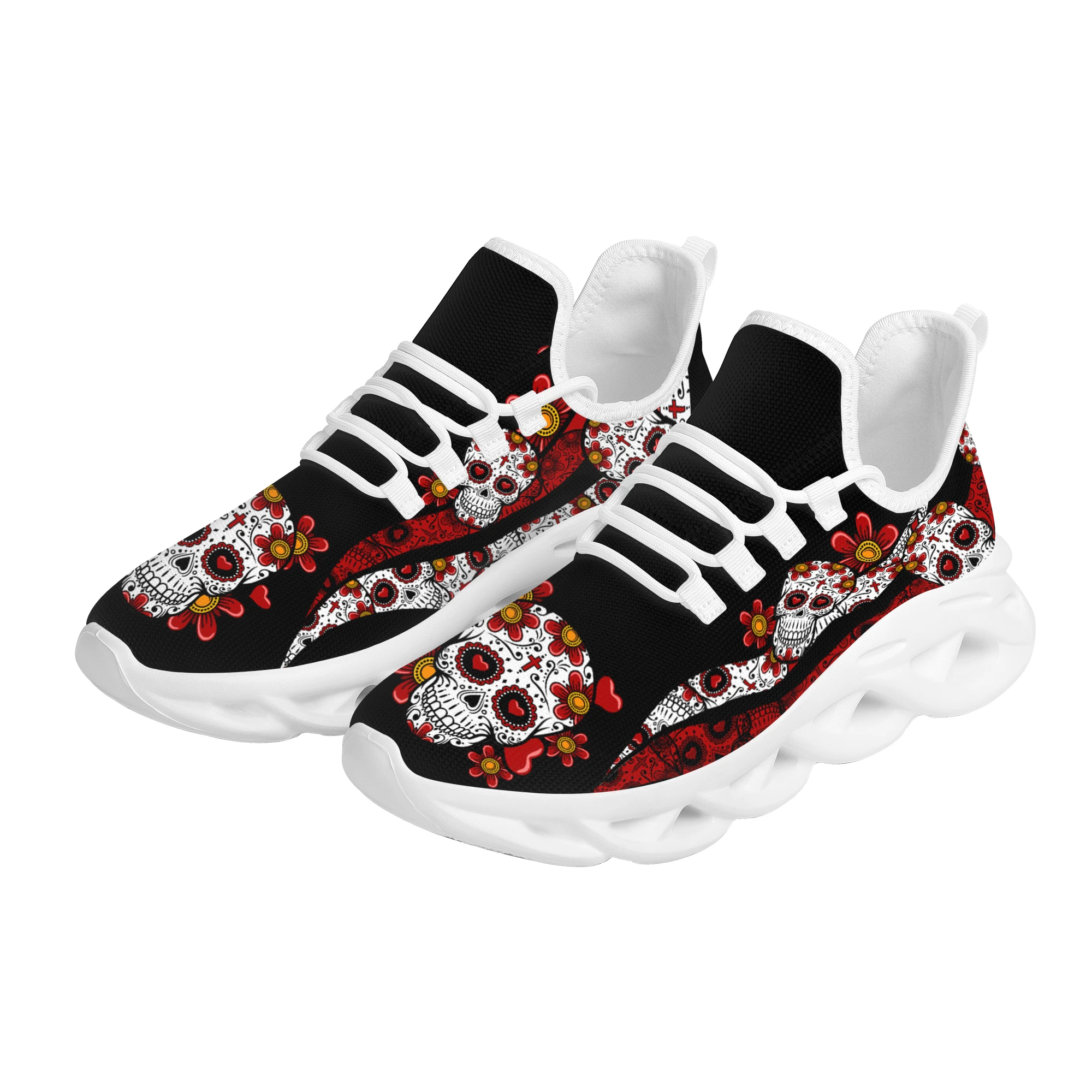 Zapatillas de deporte ligeras y transpirables, zapatos planos informales con estampado de calavera de girasol, tendencia juvenil al aire libre, vulcanizados con cordones, novedad de verano