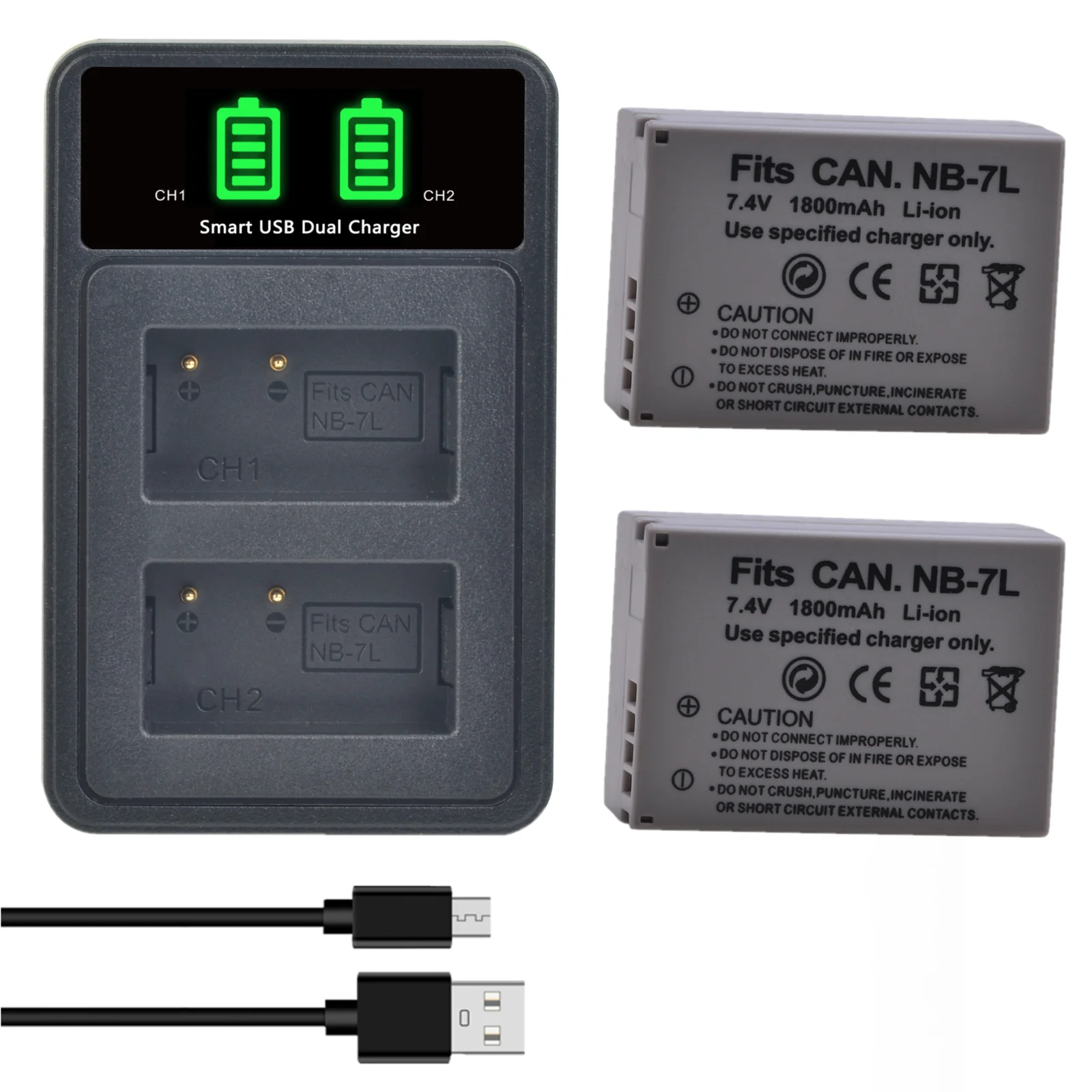 

NB-7L Battery and USB/ Type-c Charger for Canon PowerShot G10, G11, G12, SX30 IS