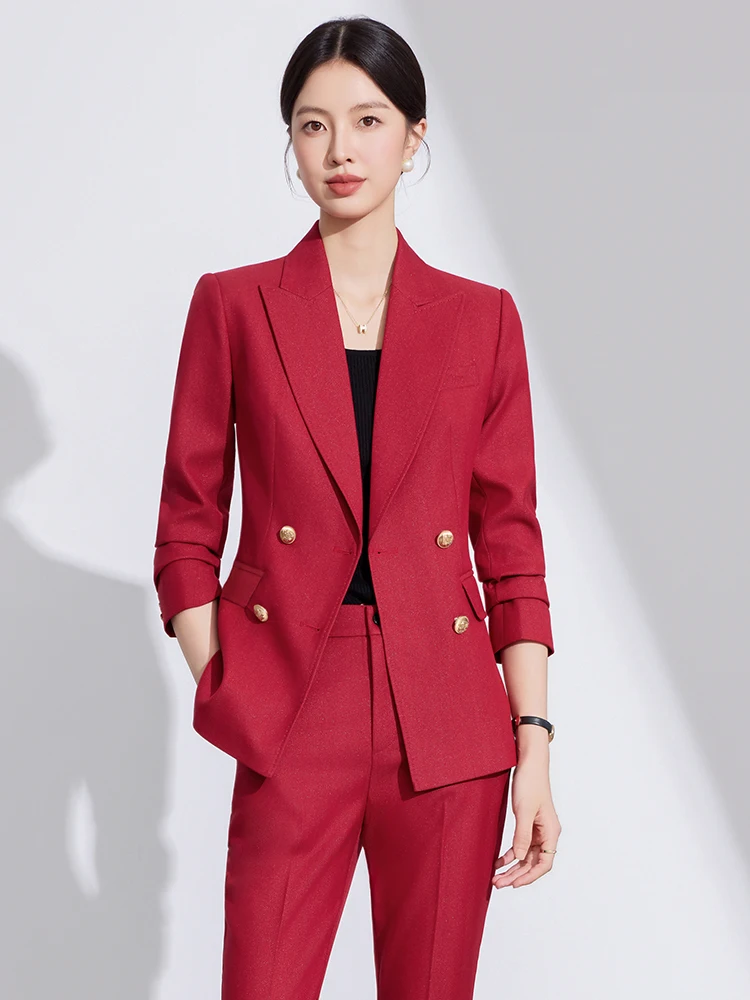

Red Suit Jacket Women's Autumn 2026 New Host Professional Set Interview Formal Light Workplace Workwear Slim Fit Commute Style