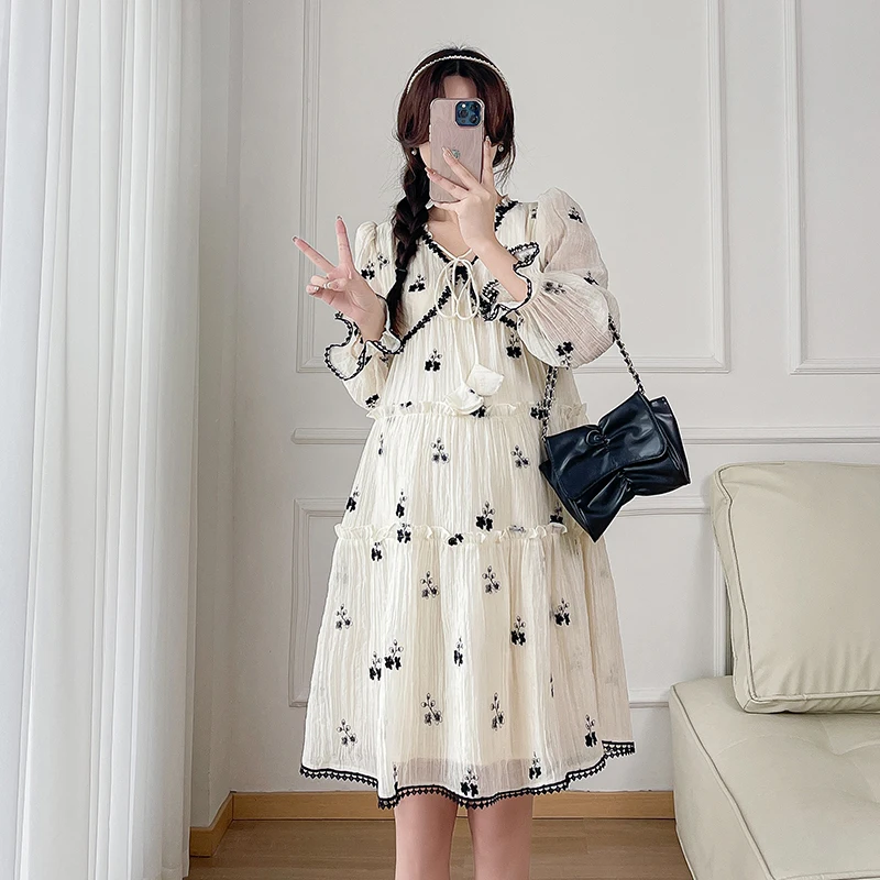 

Autumn Maternity Dress Fashion Printed Ruffles Patchwork Pregnant Women's Spring Flared Sleeves Loose A-line Dress Short Dress