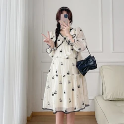 Autumn Maternity Dress Fashion Printed Ruffles Patchwork Pregnant Women's Spring Flared Sleeves Loose A-line Dress Short Dress