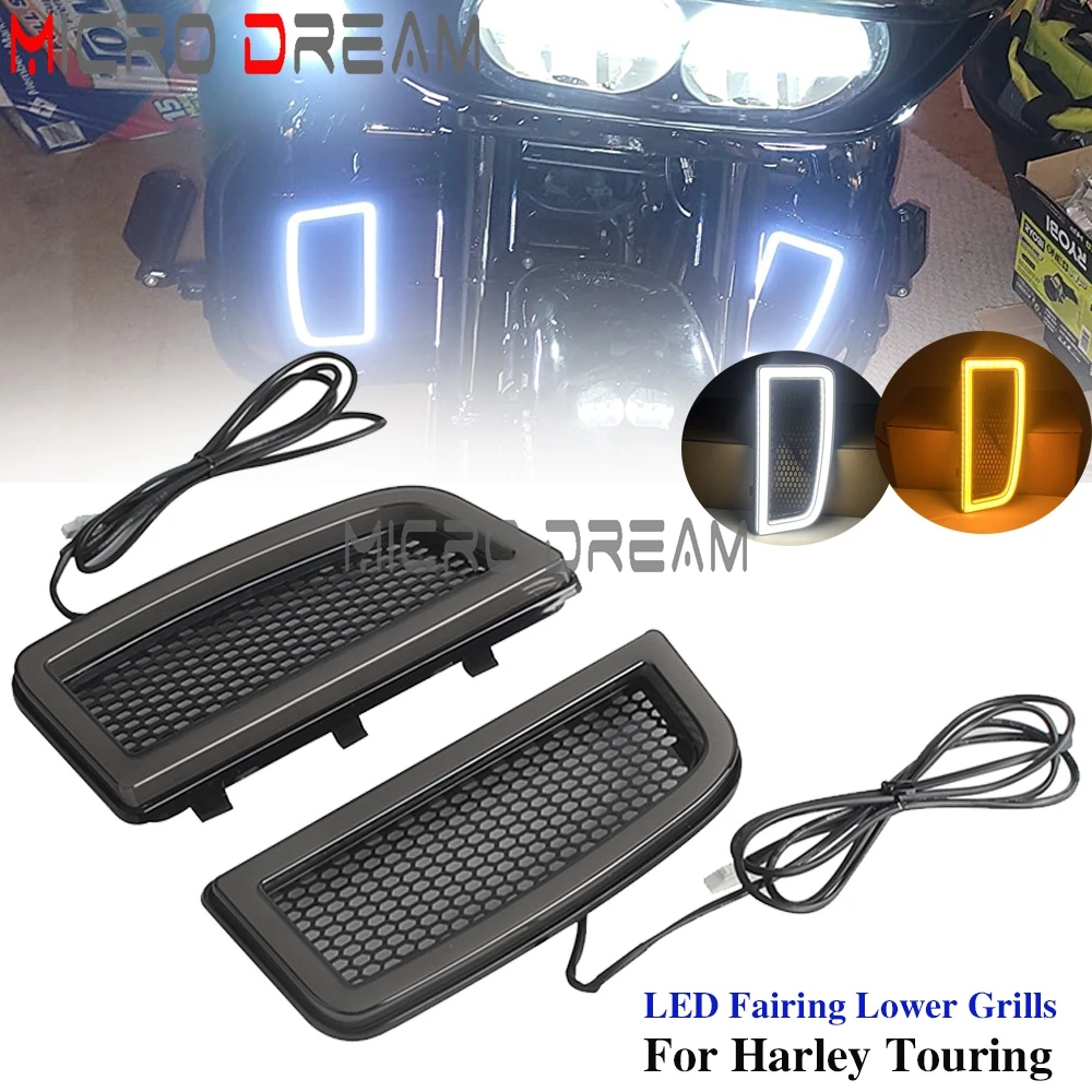 

For Harley Touring Street Gilde Road Gilde Electra Glide Ultra Limited 2014-2020 Motorcycle LED Fairing Lower Grills Light ABS
