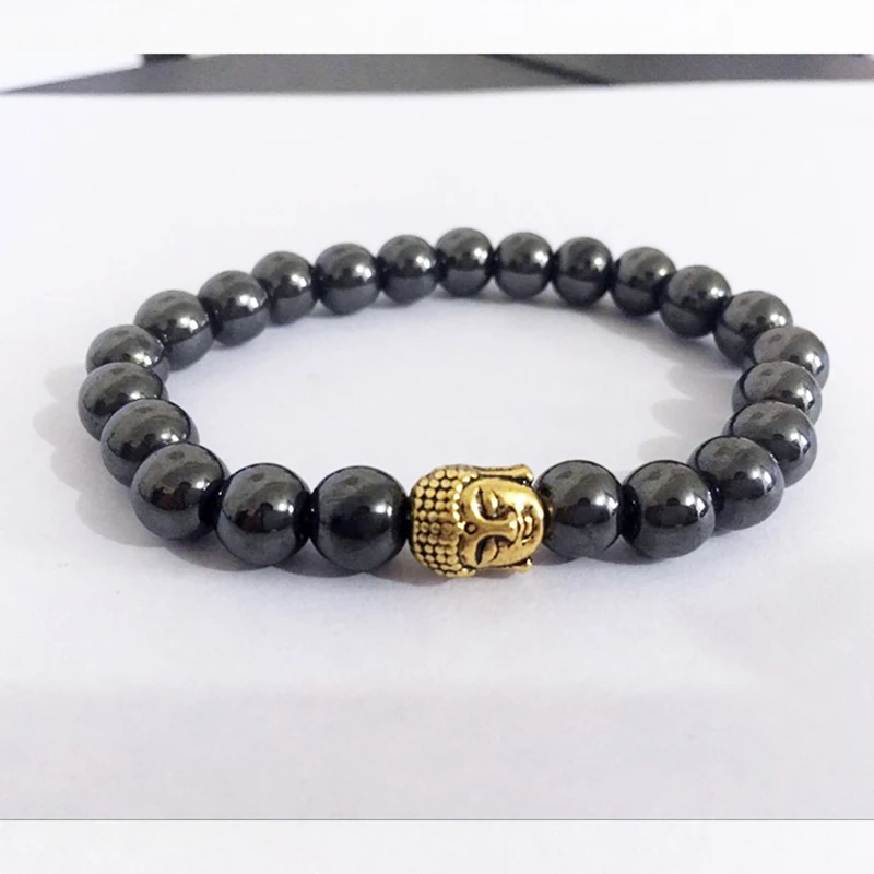 Gold Silver Buddha Beads Bracelet For Men And Women Hematite Frosting Strand Bracelet Handmade Jewelry Gift