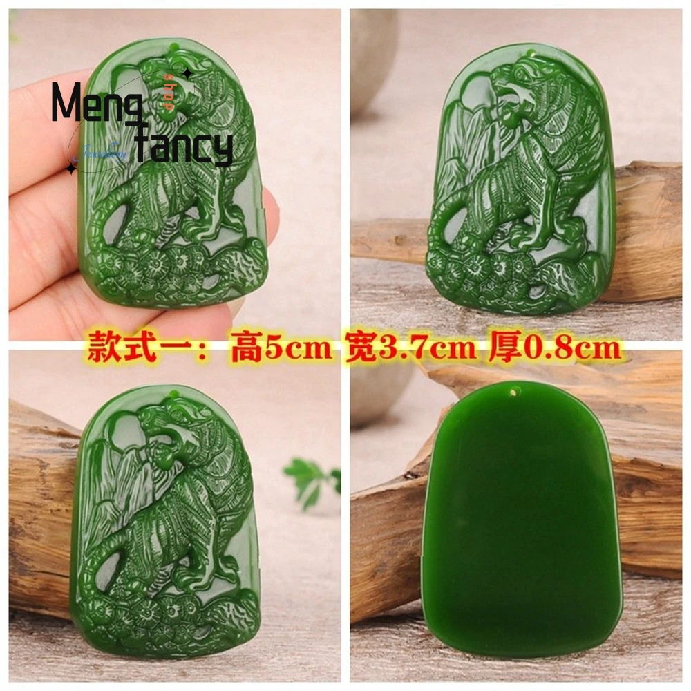 

Natural Hetian Jade Spinach Green Retro Zodiac Dragon Tiger Guanyin Buddha Ruyi Pendant Exquisite Fashion Jewelry Holiday Gifts