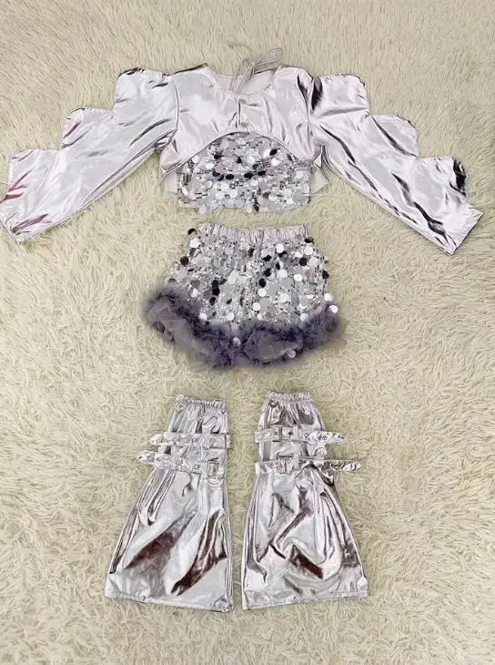 

Trendy Children Jazz Dance Set Cool Sequin Stage Performance Ballet Skirt