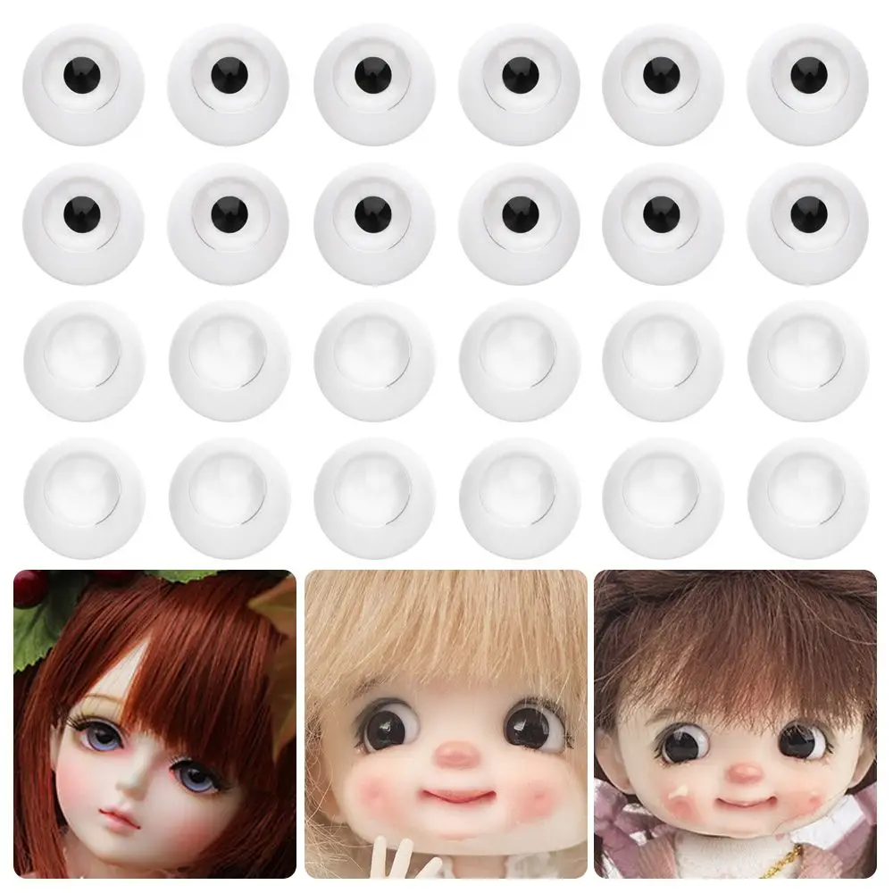 1Set 8~26mm DIY Half Round Sticking Mud Clay Transparent&Black Eye Patch Eyeball Toy Acrylic Doll Eyes