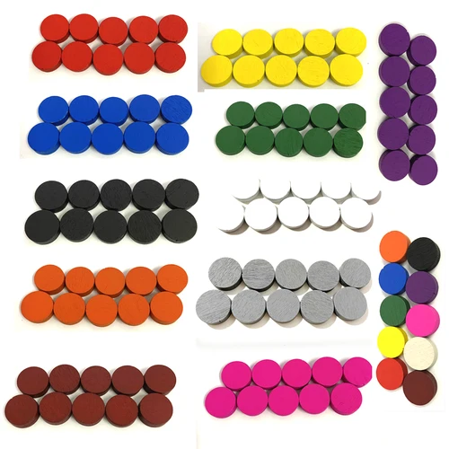 50 piezas 15*5MM 11 colores discos de disco de madera piezas de juego de peón ajedrez colorido para fichas accesorios de juego de mesa
