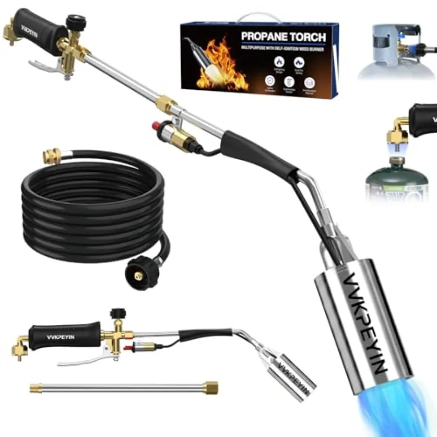 

Upgrade Propane Torch Weed Burner Kit High Output with Long/Short Mode Self Igniter and Turbo Trigger Heavy Duty Flamethrower w