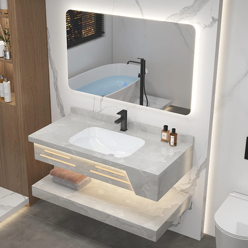 

Modern Double Floating Marble Sink Wall Mounted Hotel Bathroom Rectangular Integrated Washbasin Bathroom Vanities Sinks