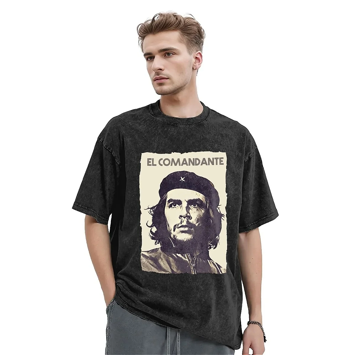 Men T Shirt Che Guevara Washed T Shirts Fashion El Comandante of Cuba Summer Tee Shirt Street Style Printed Casual Tops Gift