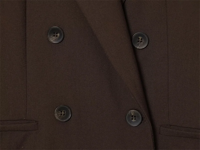 Women's Suit 2025 Autumn New Style Reddish-Brown Long-Sleeve Double-Breasted Blazer with Shoulder Pads and Straight-Leg Pants