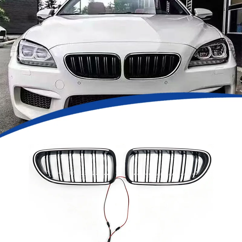 Dual Line LED Light Front Grille Gloss Black For BMW 6 Series F06 F12 2011-2016, Direct Replacement Installation