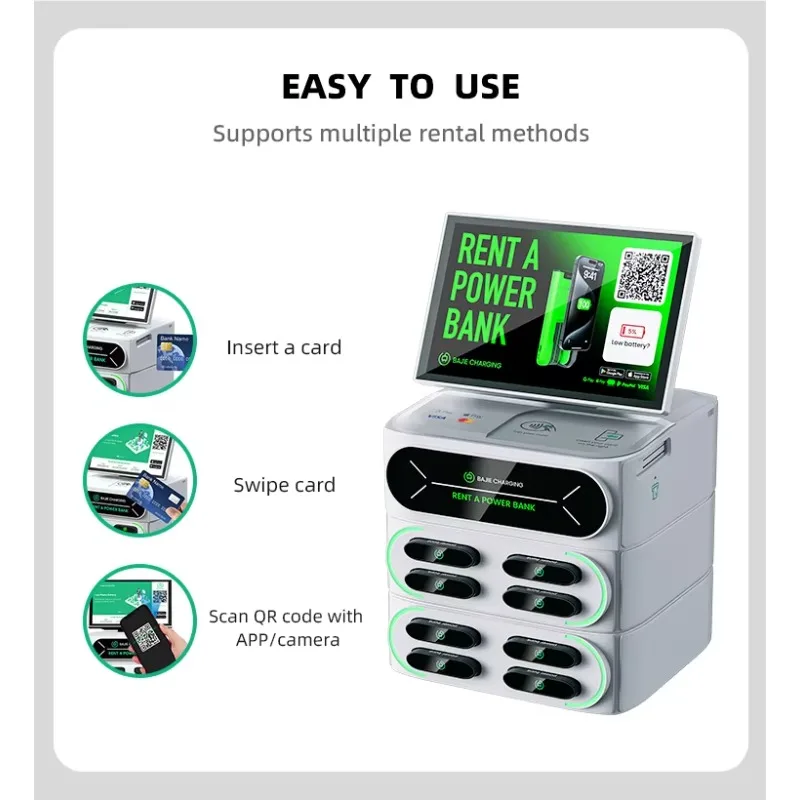 2024 Shared Power Bank Rent Station 12 Slots Integrated Stackable Mobile Phone Chargers Station Sharing Power Bank With POS Pay