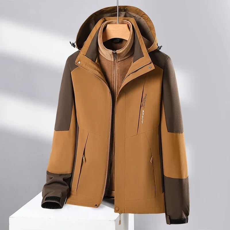LIBIELIY 3 في 1 سترة الصوف قطعتين مجموعات الصوف بطانة في الهواء الطلق سترة معطف مقنعين سترة واقية سميكة الدافئة ملابس خارجية الرجال الفوز