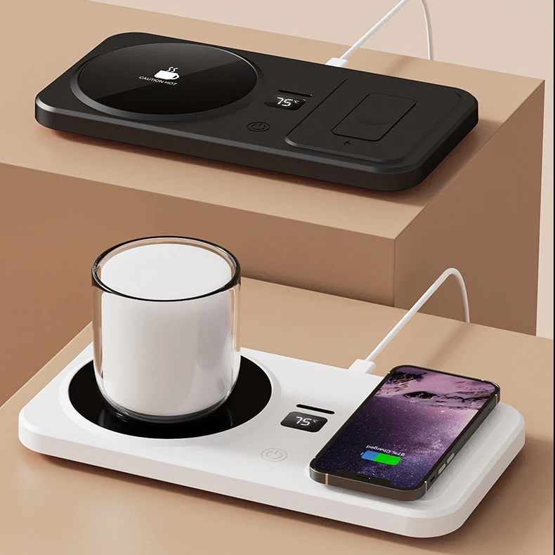 2 in 1 커피 머그 워머 무선 충전기 다기능 컵 히팅 패드 3단계 온도 조절 워머 코스터 밀크티 물