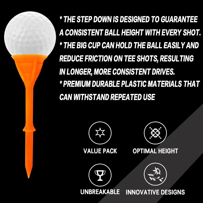 60 Pcs Upgrade Big Cup Golf Tees Plastic 83mm Reduce Friction Bulk Reusable Colors Tee Ball Holder Accessories