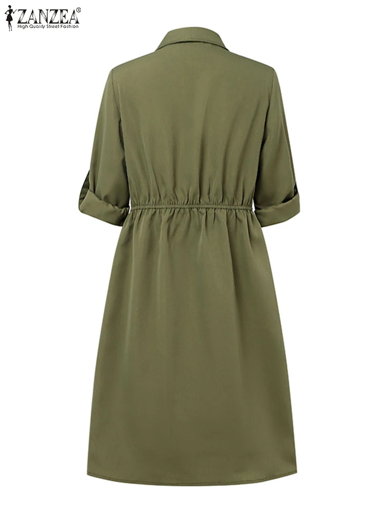 Zanzea feminino camisa longa vestido de carga verão manga longa mini vestido de verão 2025 moda solta zíper lapela sólido curto casual vestidos