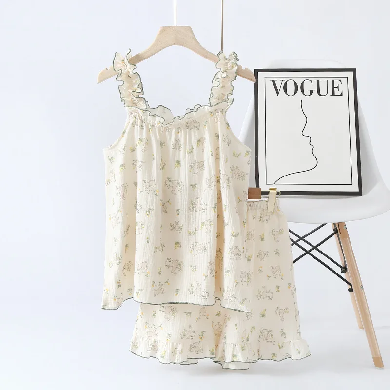 

Женский летний комплект из чистого хлопка: тонкая майка на бретельках и пижамные шорты, домашняя одежда, комплект из двух предметов