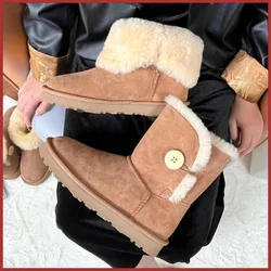Winter snow boots made of pure sheepskin and wool, warm and comfortable. One button simple and fashionable women's shoes