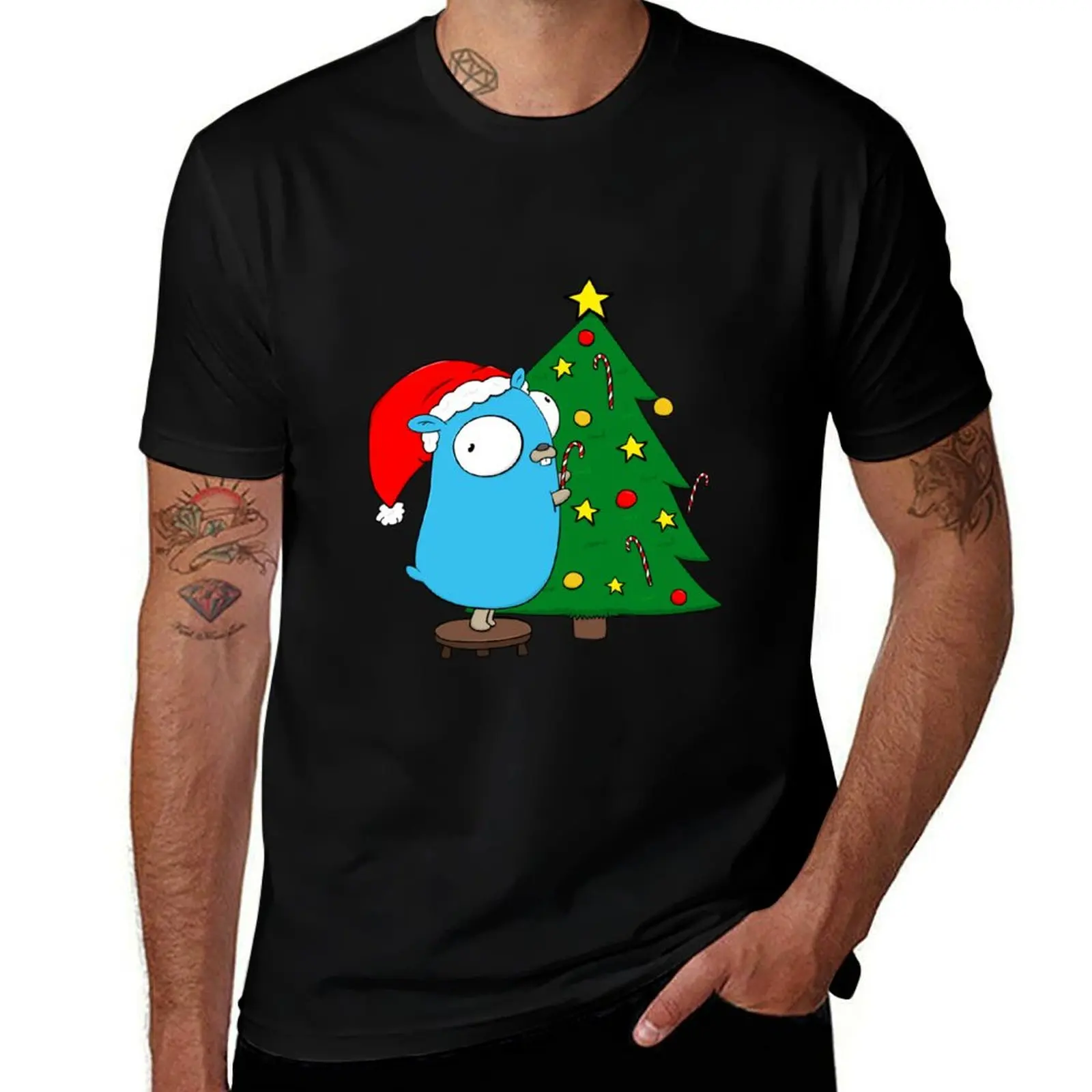 Christmas Tree Gopher T-Shirt Art Pattern Printed Casual Top T-Shirt
