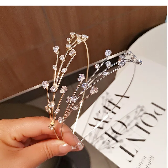 FORWOT opaski do włosów cyrkon Rhinestone kwiat obręcz do włosów elastyczna opaska do włosów opaska na głowę kryształowy metal dla kobiet akcesoria do włosów biżuteria