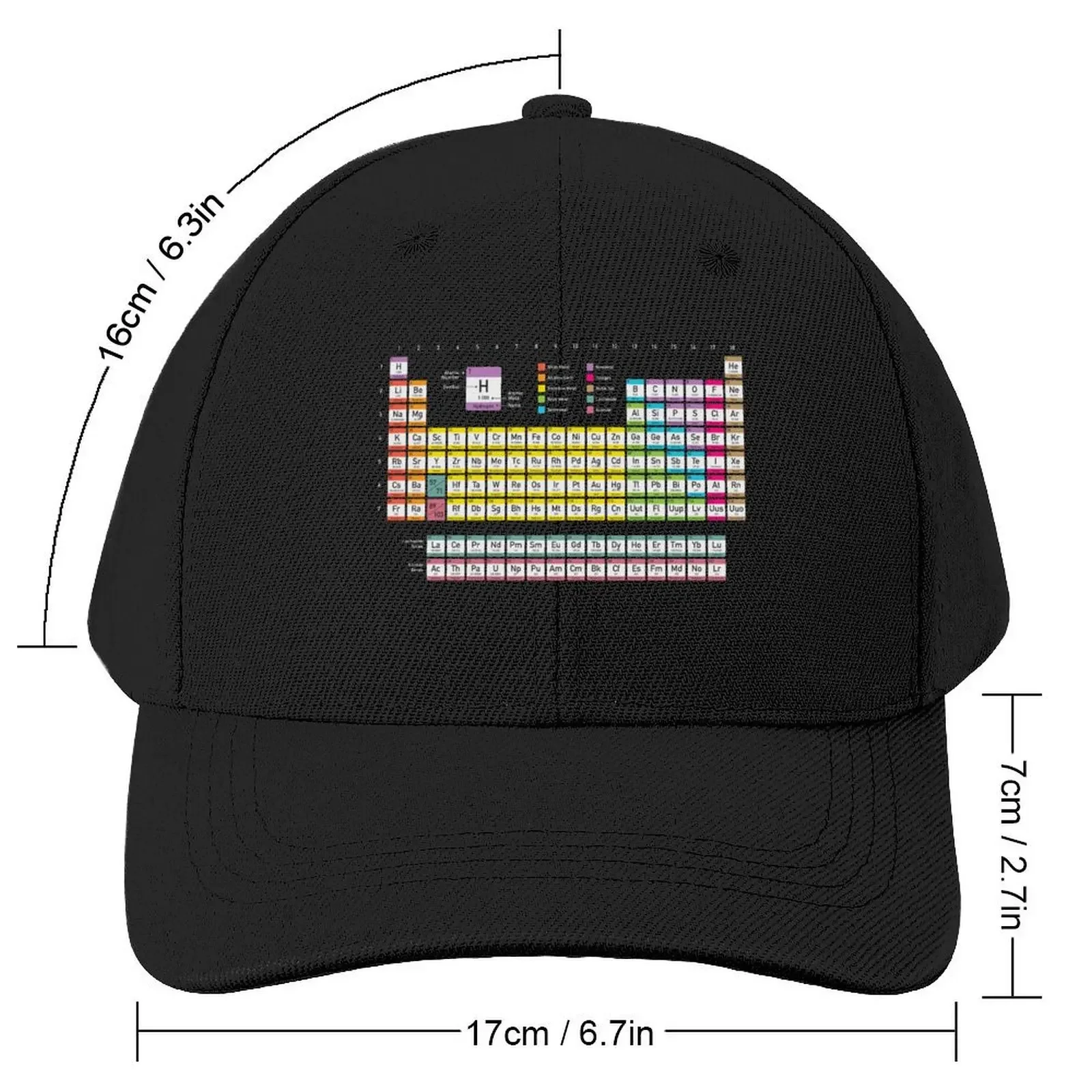 Periodic Table detailed with color code on black background HD High Quality Online Store Baseball Cap