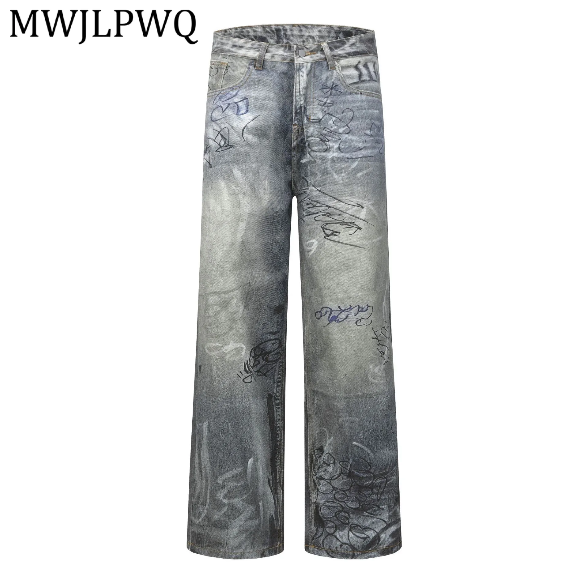 

MWJLPWQ модные новые американские уличные джинсы с принтом, мужские модные универсальные потертые потертые джинсовые брюки в стиле хип-хоп, весенне-осенние 12941