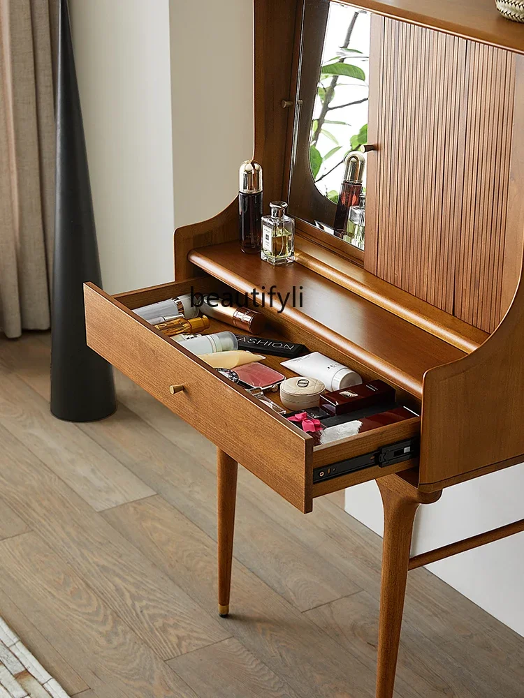 

07Nordic Solid Wood Dresser Middle-Ancient Industrial Style Household Small Apartment Bedroom Storage Cabinet Makeup Table
