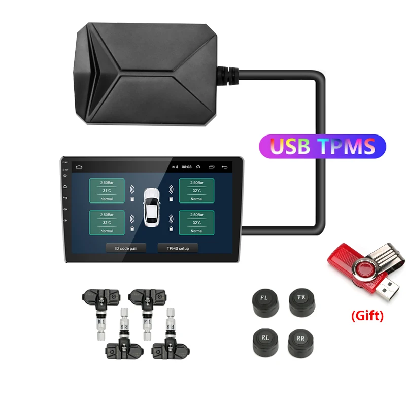 USB Android TPMS Tire Pressure Monitoring System Display for Android Car DVD Radio Multimedia Player With 4 sensors